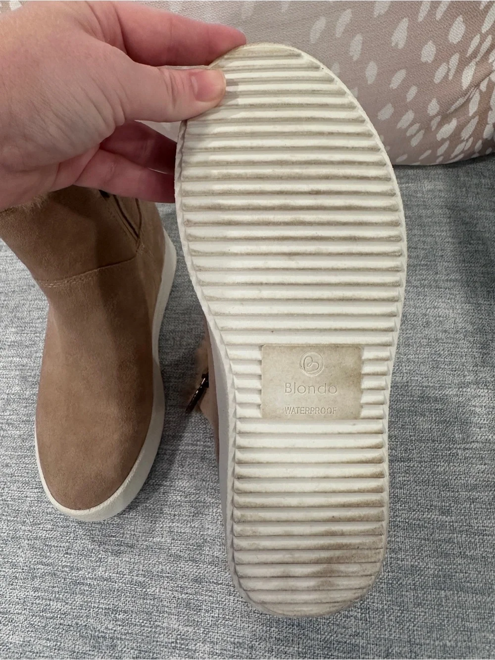 Blondo Taupe Faux-Suede Fur-Trim Ankle Boots